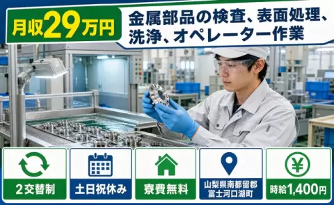 山梨県富士河口湖町｜金属部品の検査、表面処理、洗浄、オペレーター作業｜未経験OK